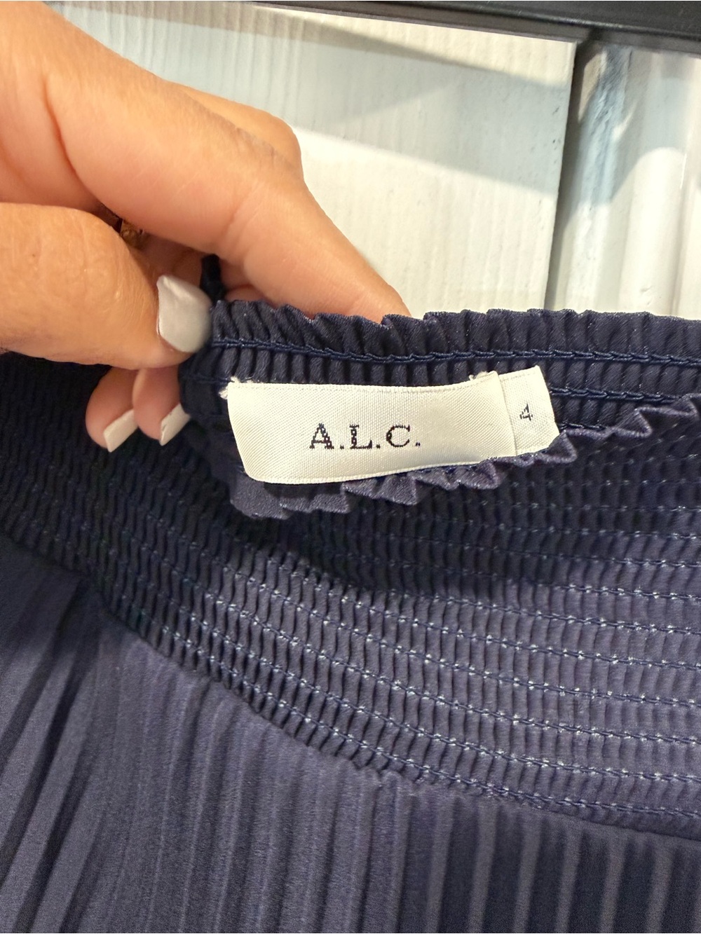A.L.C. Navy Pleated Midi Skirt with Red and Pink Tie-Dye Accents - Picture 2 of 3